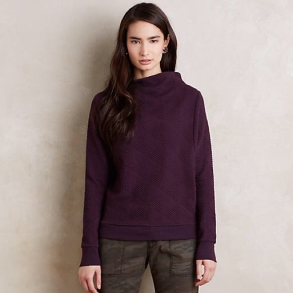 Anthropologie Tops - Anthropologie Funnel Neck Textured Sweatshirt